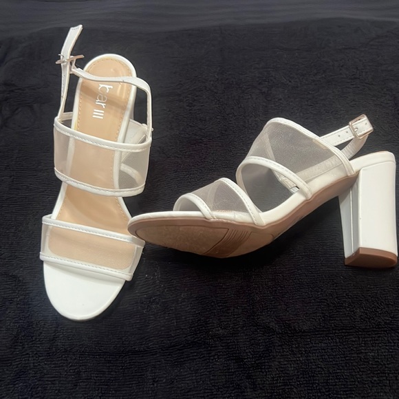 White & sheer high heeled sandal. - Picture 1 of 5